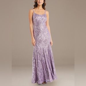 NEW DAVID’S BRIDAL SEQUIN LONG MERMAID WEAVE CORSET BACK LILAC DRESS PROM B